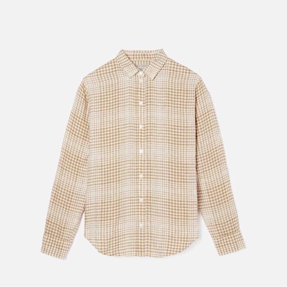 Everlane linen Tan and White Plaid Shirt - Picture 2 of 5